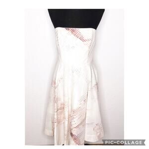 WHBM white pink geometric stripe print strapless midi dress size 6 NWT